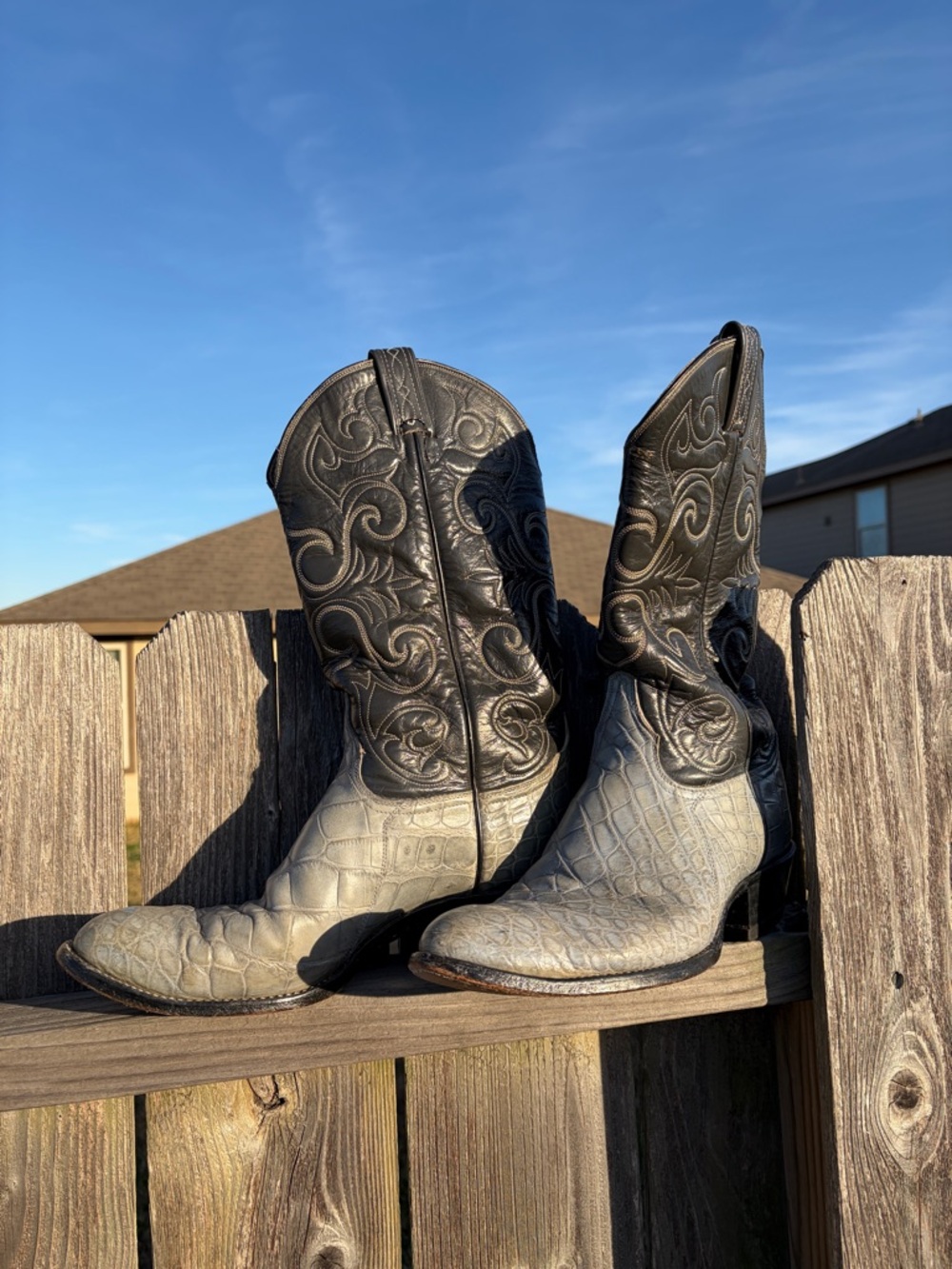 Tony Lama Western Boots Gray Textured 🐊Belly Leather Men’s 9D Vintage Style 8286